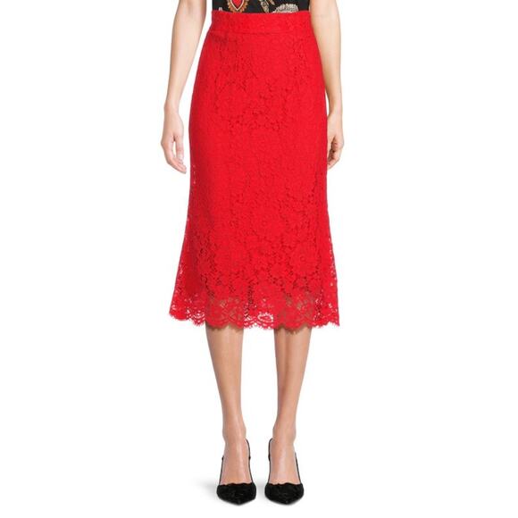NWT Dolce & Gabbana Red corded Lace Midi Skirt IT 36 US XXS - Picture 2 of 8